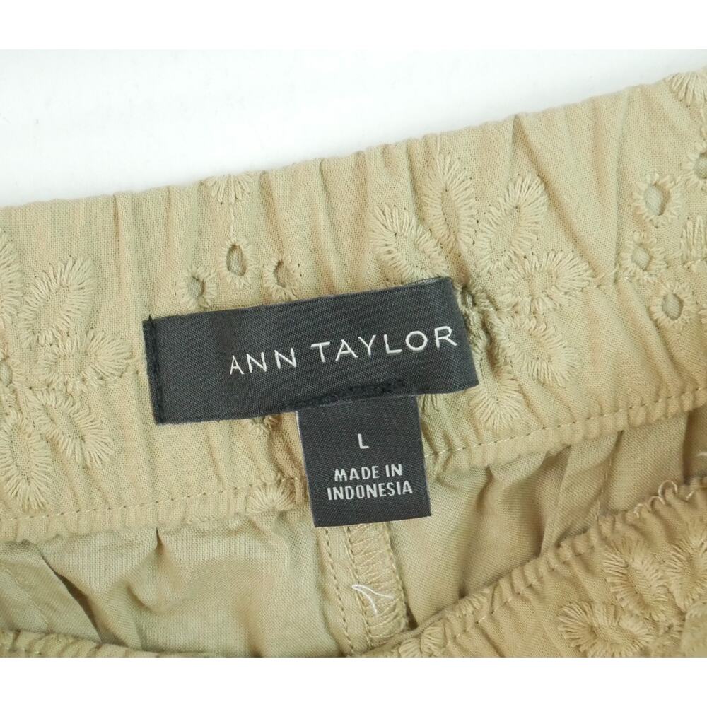 Ann Taylor Large Easy Ankle Eyelet Pants Tan Pull On Cotton Spring Crop Pockets - Picture 4 of 9